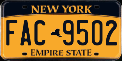NY license plate FAC9502