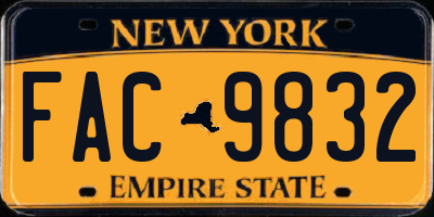 NY license plate FAC9832