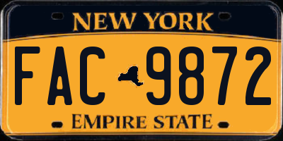 NY license plate FAC9872