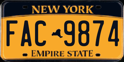 NY license plate FAC9874