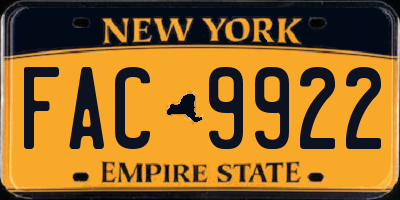 NY license plate FAC9922