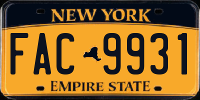 NY license plate FAC9931