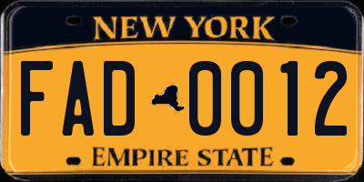 NY license plate FAD0012