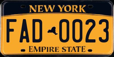 NY license plate FAD0023
