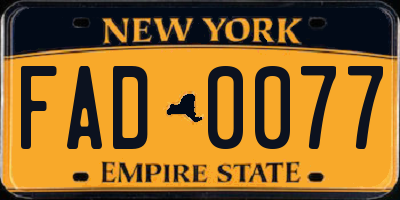 NY license plate FAD0077