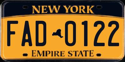 NY license plate FAD0122