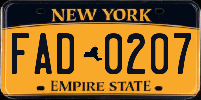 NY license plate FAD0207