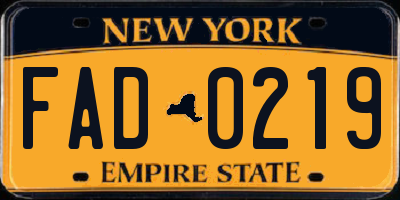 NY license plate FAD0219