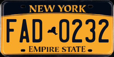 NY license plate FAD0232