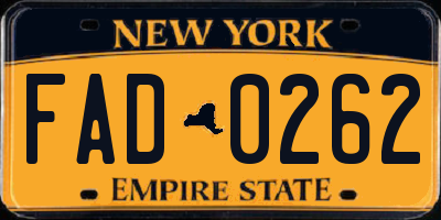 NY license plate FAD0262