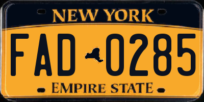 NY license plate FAD0285