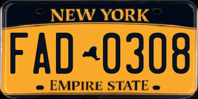 NY license plate FAD0308