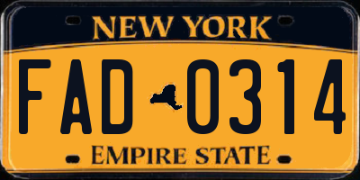 NY license plate FAD0314