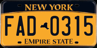 NY license plate FAD0315