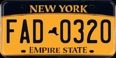 NY license plate FAD0320