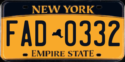 NY license plate FAD0332