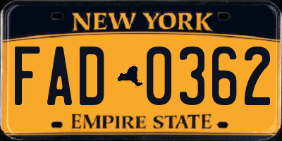 NY license plate FAD0362