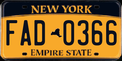 NY license plate FAD0366