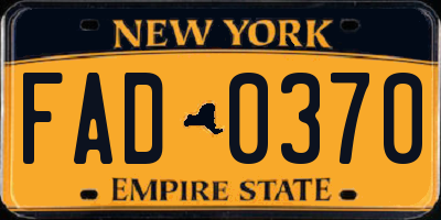 NY license plate FAD0370