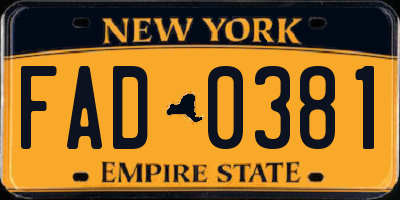 NY license plate FAD0381
