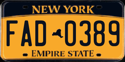 NY license plate FAD0389