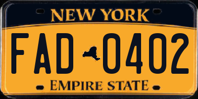 NY license plate FAD0402