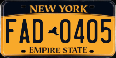 NY license plate FAD0405