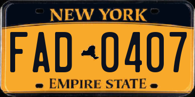 NY license plate FAD0407