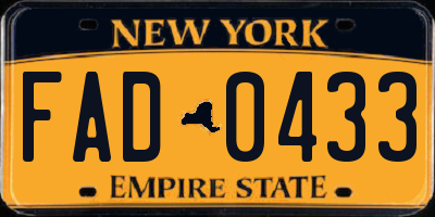NY license plate FAD0433