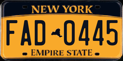 NY license plate FAD0445