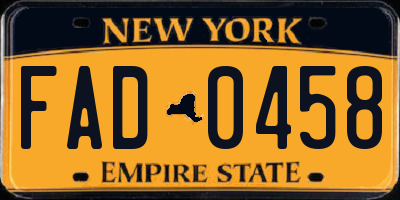 NY license plate FAD0458