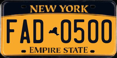 NY license plate FAD0500