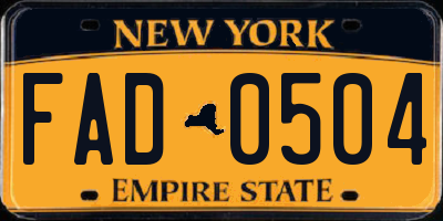 NY license plate FAD0504