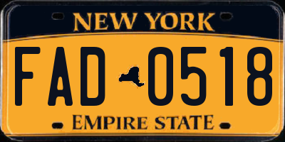 NY license plate FAD0518
