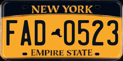 NY license plate FAD0523