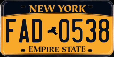 NY license plate FAD0538