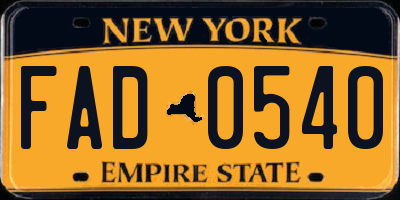 NY license plate FAD0540