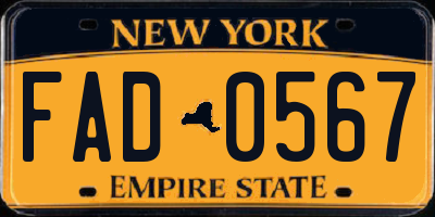 NY license plate FAD0567