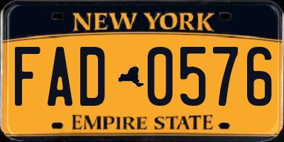 NY license plate FAD0576