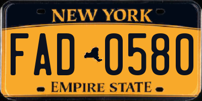 NY license plate FAD0580