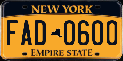 NY license plate FAD0600