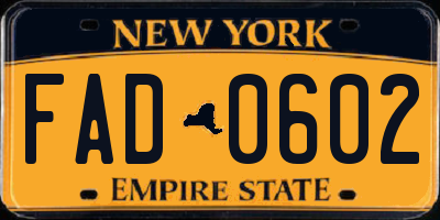 NY license plate FAD0602