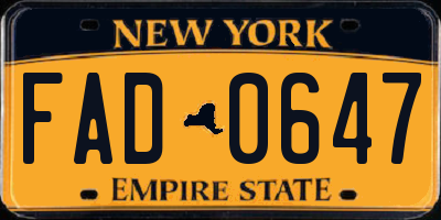 NY license plate FAD0647