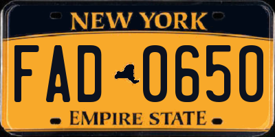 NY license plate FAD0650