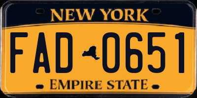 NY license plate FAD0651