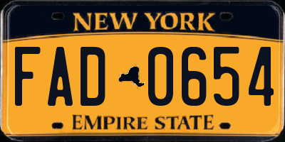 NY license plate FAD0654