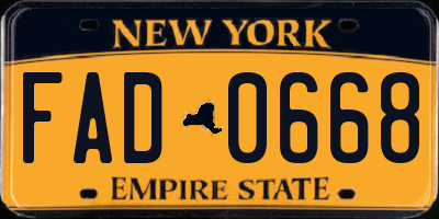 NY license plate FAD0668