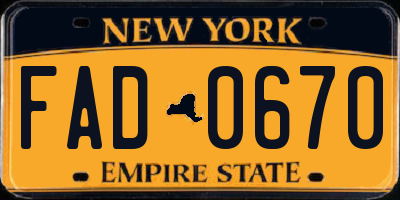 NY license plate FAD0670