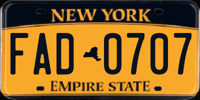NY license plate FAD0707