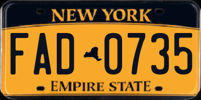 NY license plate FAD0735